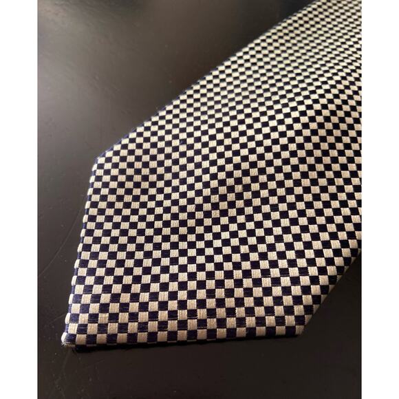 ALEXANDER JULIAN Colours Gold/Black Checkered Silk Tie - Picture 1 of 9